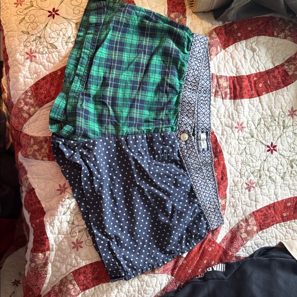 Aerie Green Plaid and Navy Polka Dot Pajama Shorts